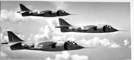 Hawker Siddeley test pilots Bill Bedford, Hugh Merewether and Duncan Simpson in P1127s